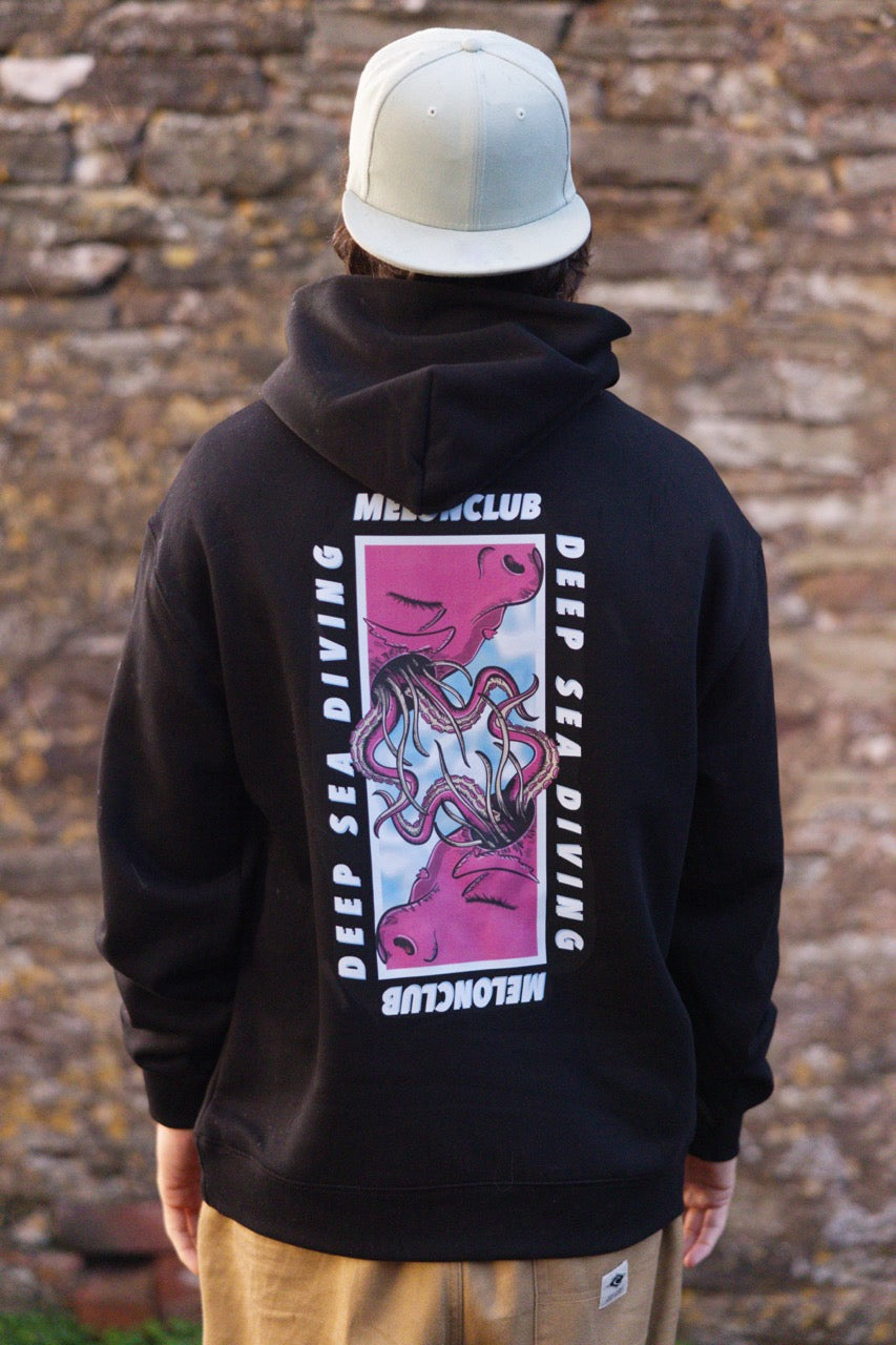 Deep Sea Diving // Heavy Black Hoodie // 320gsm // Back Lifestyle // MelonClub
