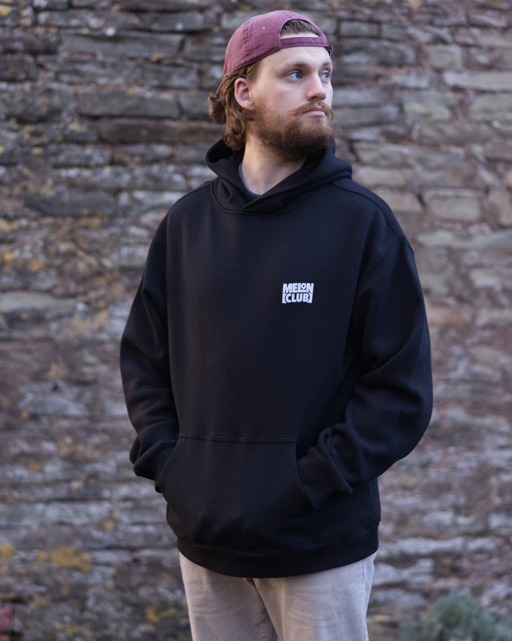 MelonClub // Heavy Black Hoodie // 320gsm // Front Lifestyle // MelonClub